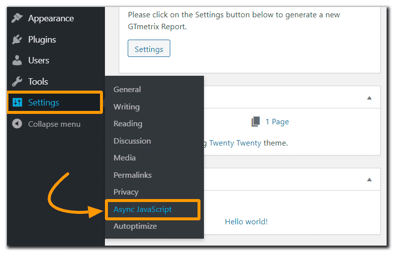 async javascript plugin settings